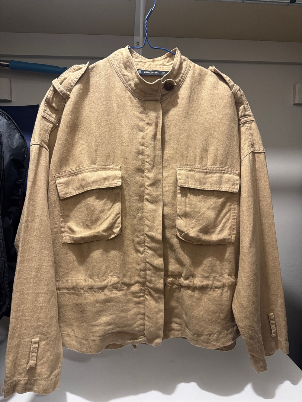 Zara Beige Cotton Lenin Blend Utility Jacket Size M (MADE IN MOROCCO)